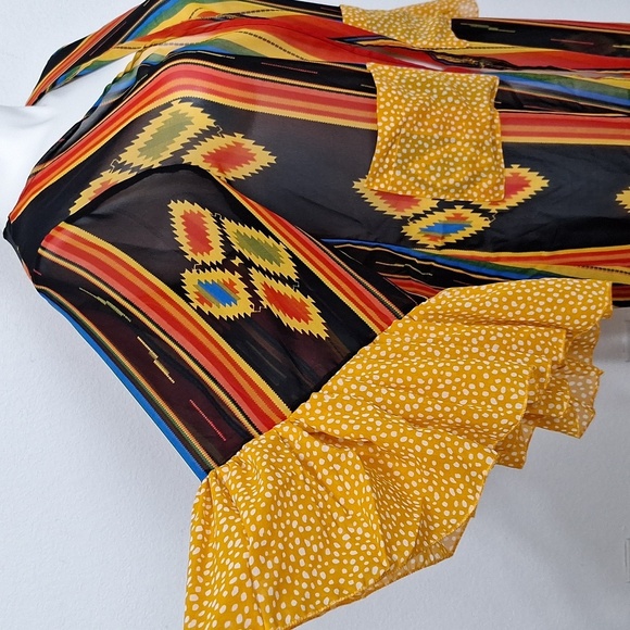 Multicolor Striped Bohemian Boho Hippie Bell Sleeve Kimono Duster Size L/XL - Picture 11 of 13